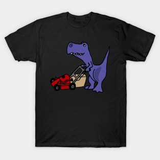 Funny Cool T-Rex Dinosaur Pushing Lawn Mower T-Shirt